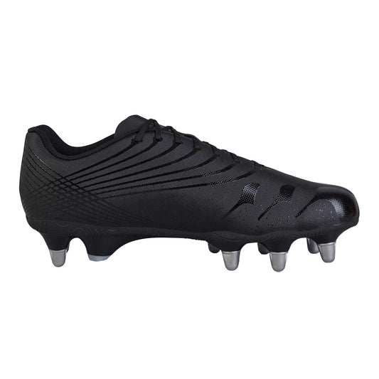 Black-Silver - Front - Canterbury Mens Stampede Groundbreak Team Patterned Leather Soft Ground Rugby Boots