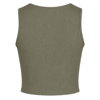 Deep Green - Back - Pieces Womens-Ladies Cropped Slim Sleeveless Tank Top