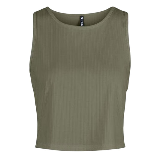 Deep Green - Front - Pieces Womens-Ladies Cropped Slim Sleeveless Tank Top