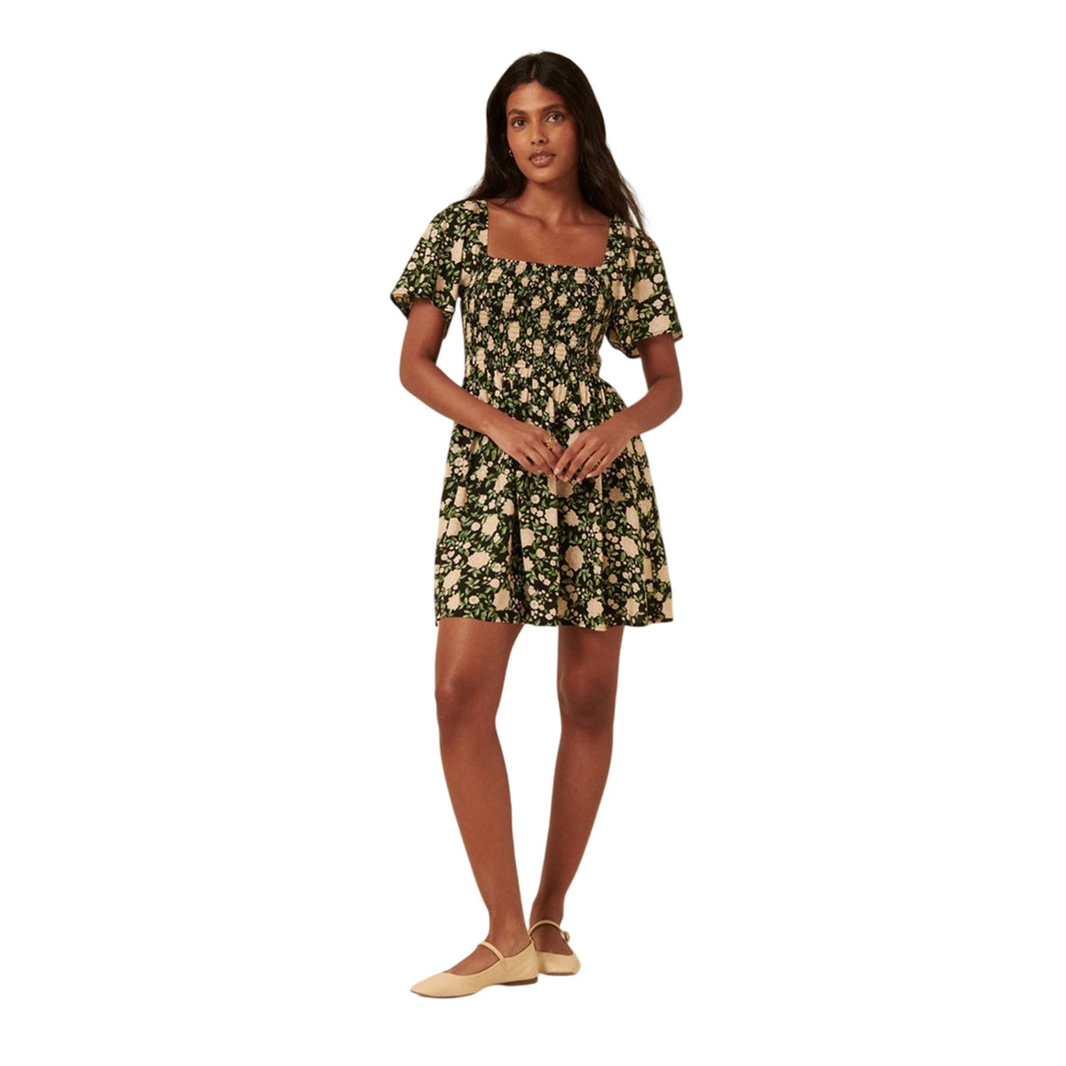 Green-White - Side - Nobody´s Child Womens-Ladies Bella Floral Square Neck Mini Dress