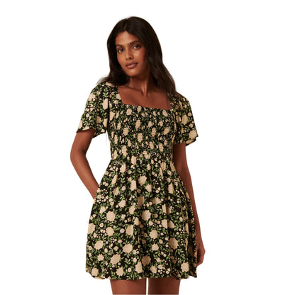 Green-White - Front - Nobody´s Child Womens-Ladies Bella Floral Square Neck Mini Dress