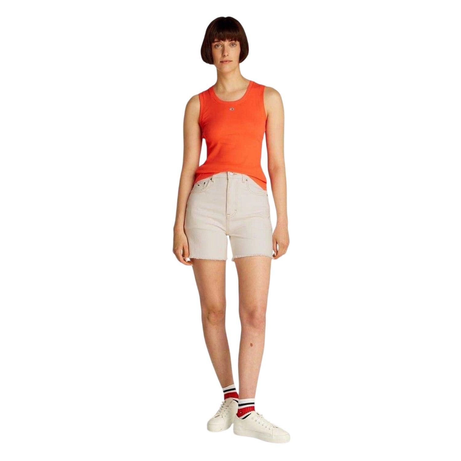 Denim-White - Side - Tommy Jeans Womens-Ladies Denim Shorts