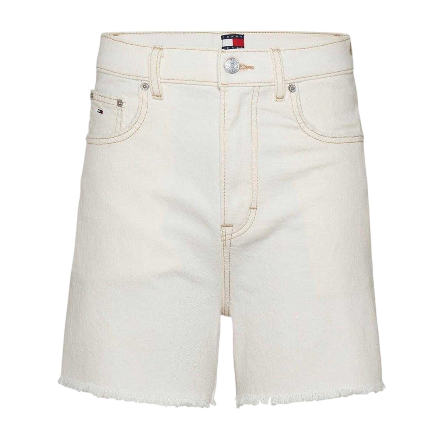 Denim-White - Front - Tommy Jeans Womens-Ladies Denim Shorts