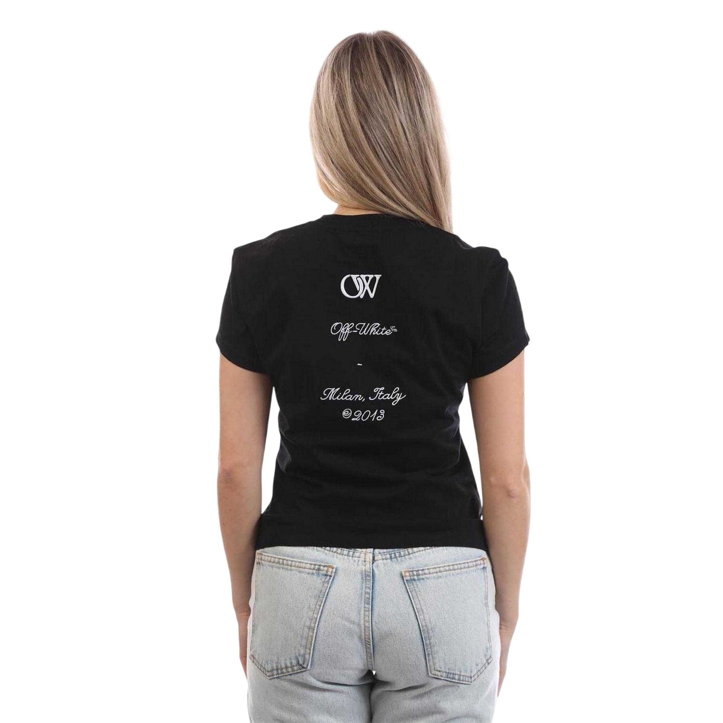Black-White - Back - Off White Womens-Ladies Abloh Embroidered T-Shirt