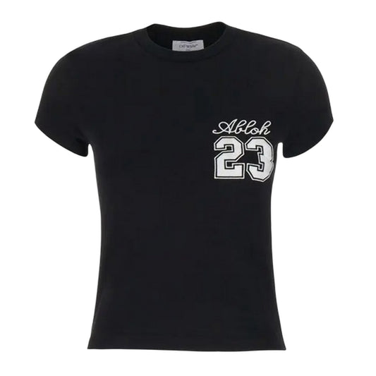 Black-White - Front - Off White Womens-Ladies Abloh Embroidered T-Shirt
