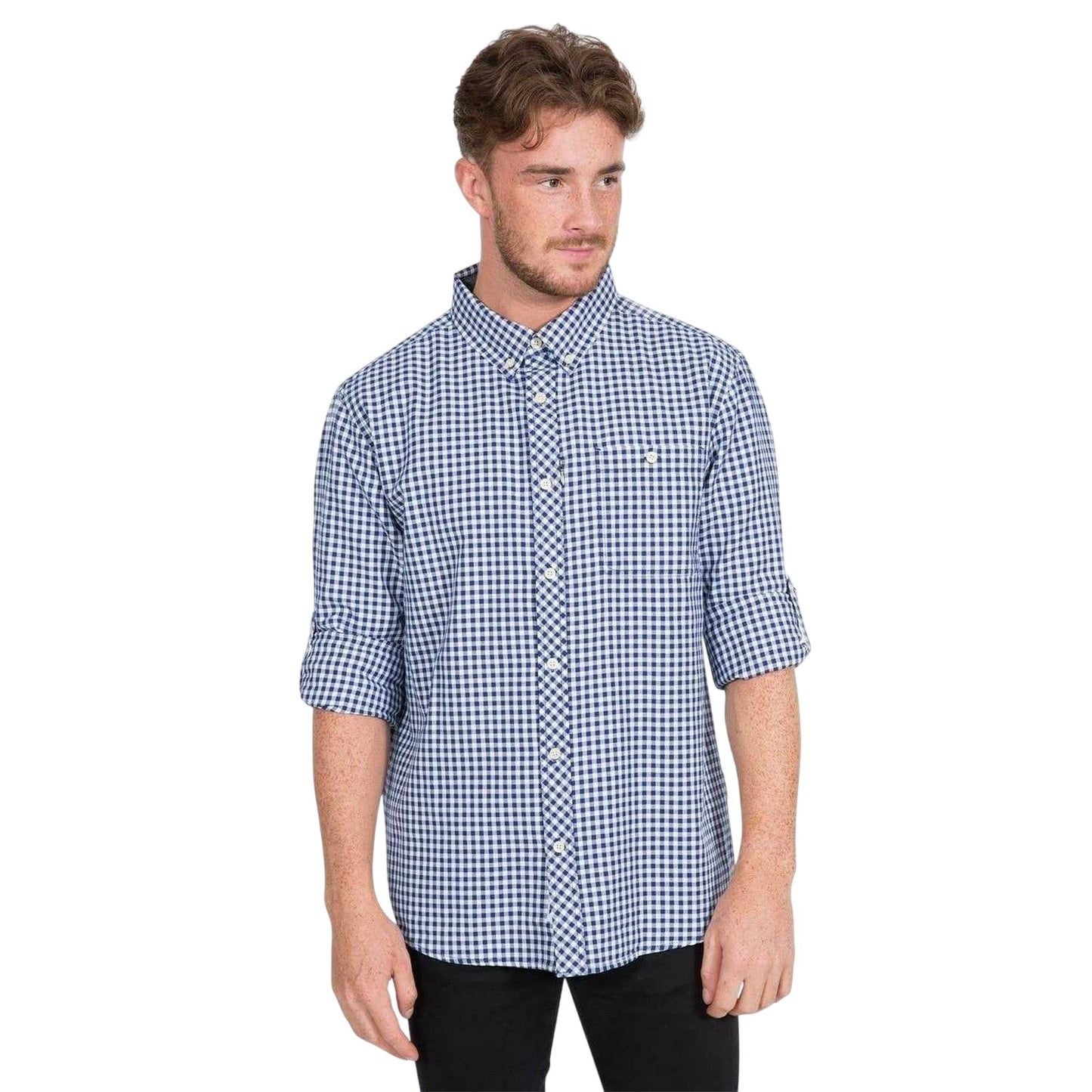 Blue Check - Side - Trespass Mens Checkerboard Button-Down Shirt