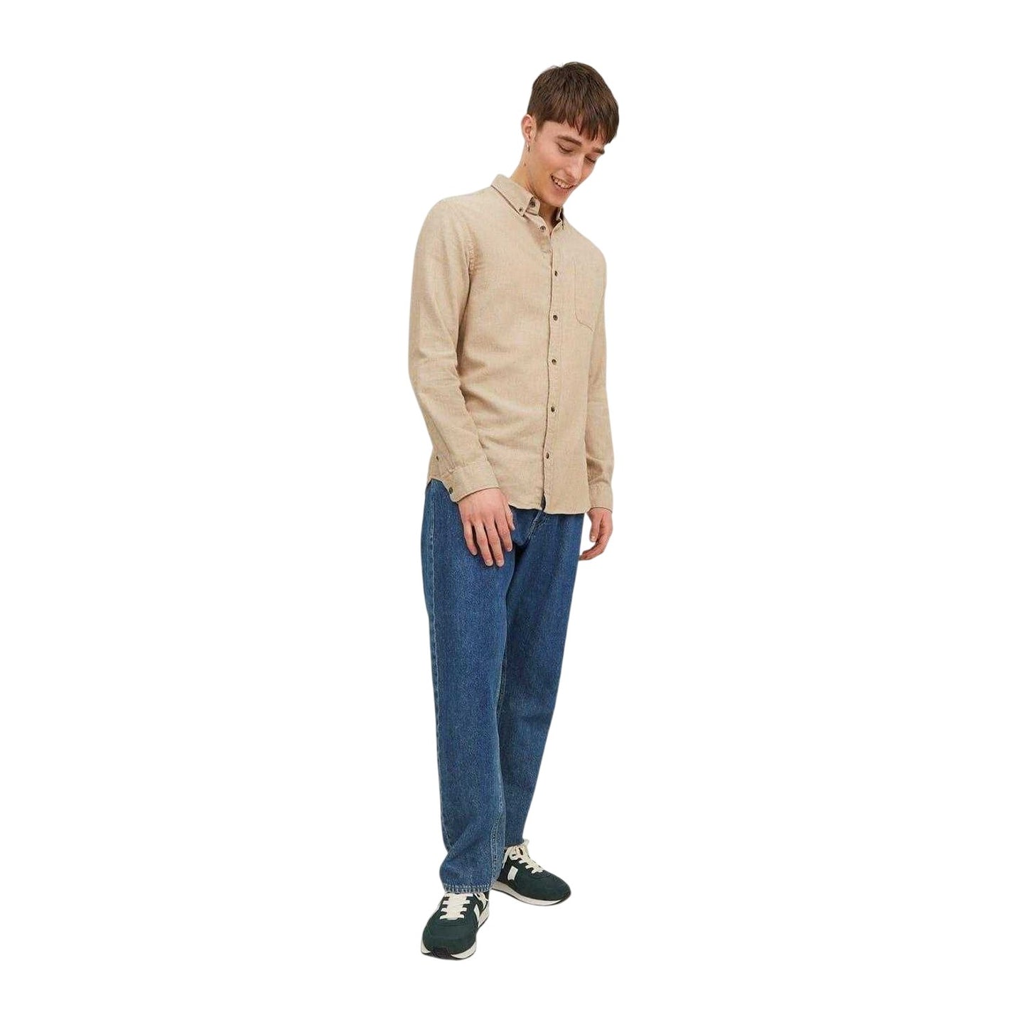 Oatmeal - Side - Jack And Jones Mens Regular Button-Down Shirt