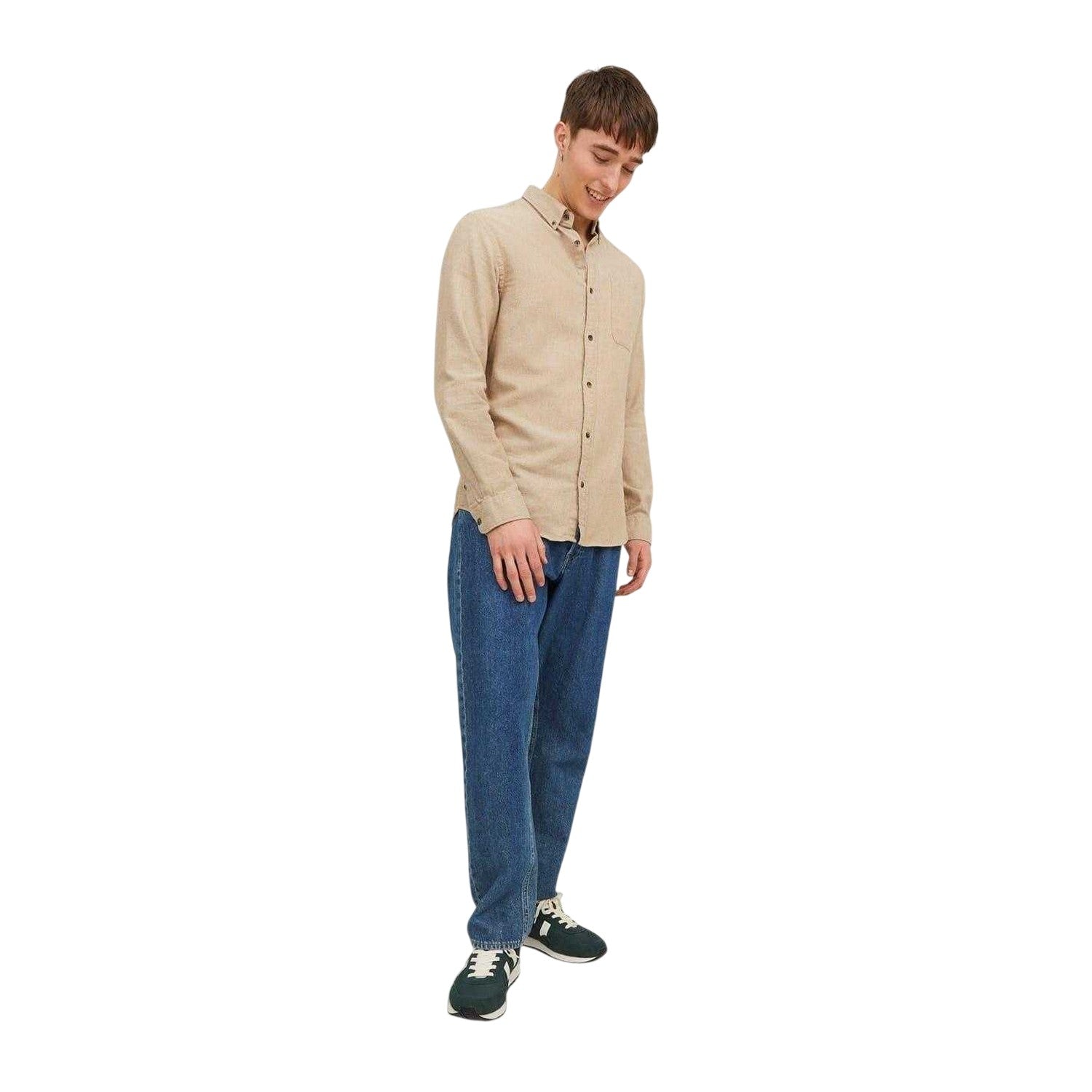 Oatmeal - Side - Jack And Jones Mens Regular Button-Down Shirt