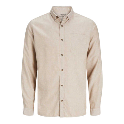 Oatmeal - Front - Jack And Jones Mens Regular Button-Down Shirt