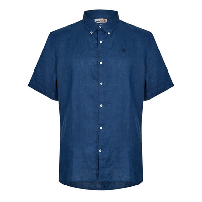 Dark Denim - Front - Timberland Mens Mill Brook Linen Collared Button-Down Shirt