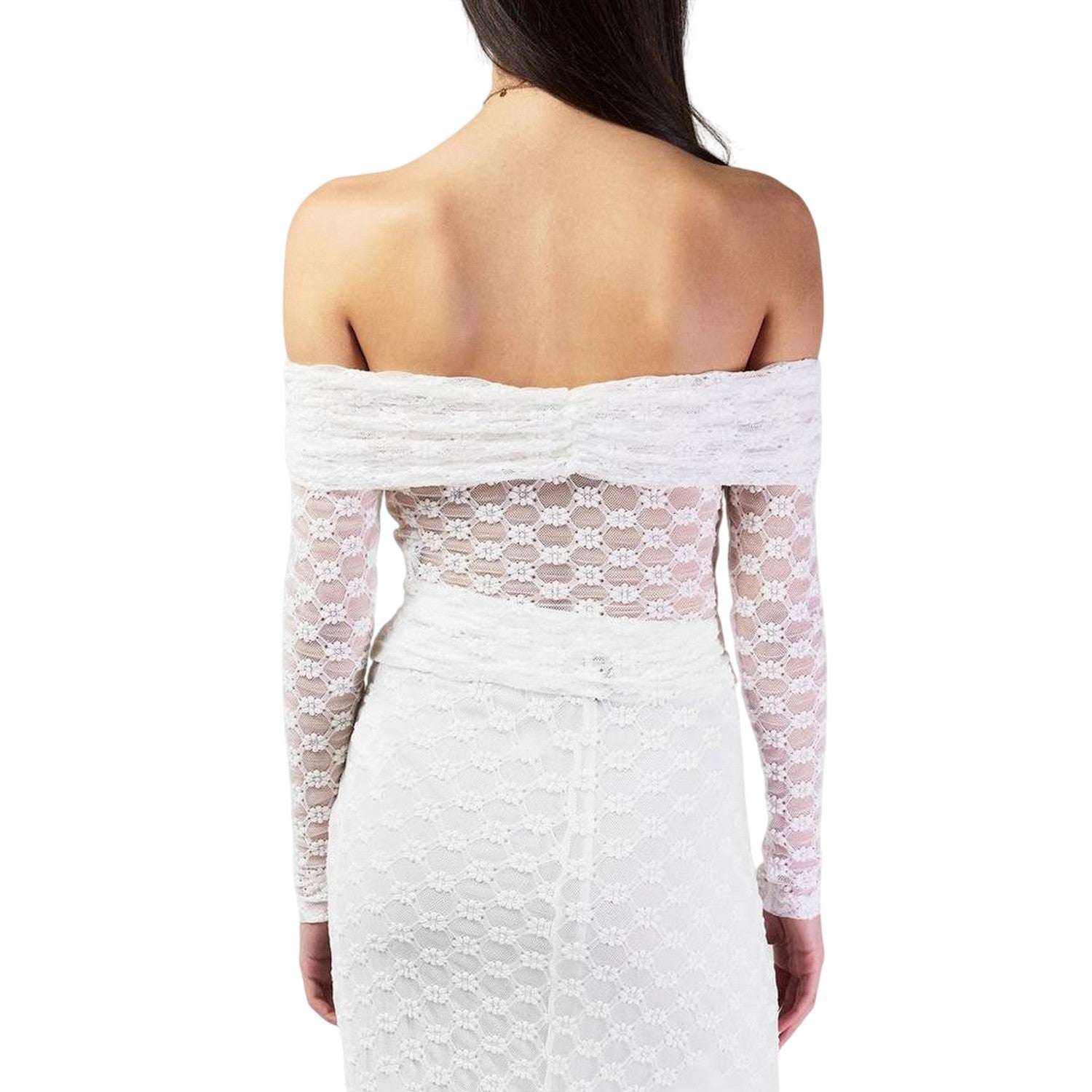 White - Back - Bardot Womens-Ladies Lace Bardot Top