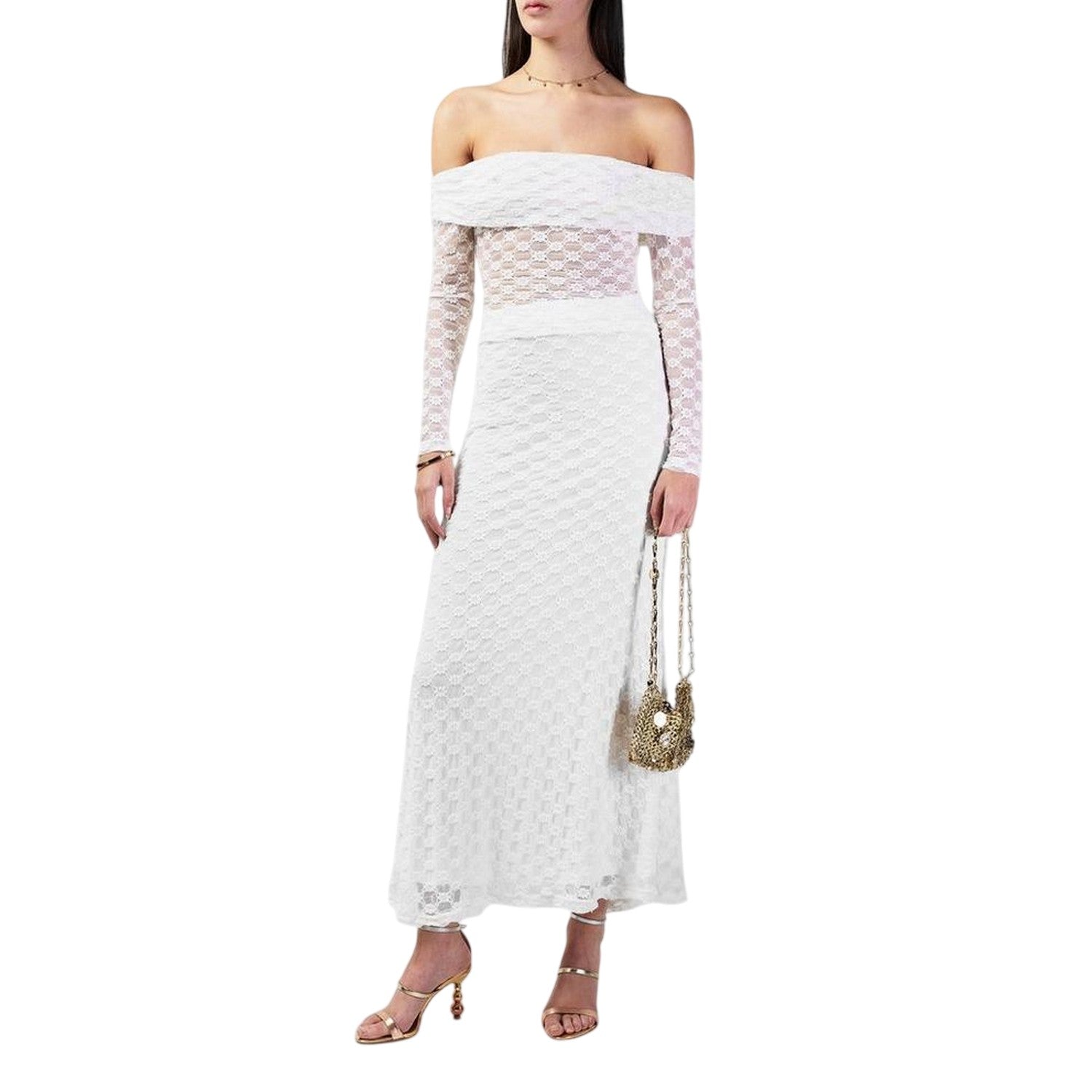 White - Side - Bardot Womens-Ladies Lace Bardot Top