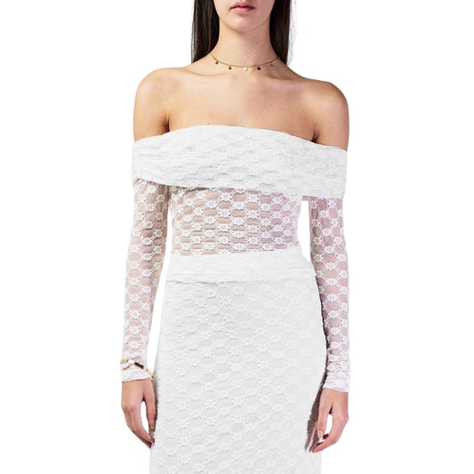 White - Front - Bardot Womens-Ladies Lace Bardot Top