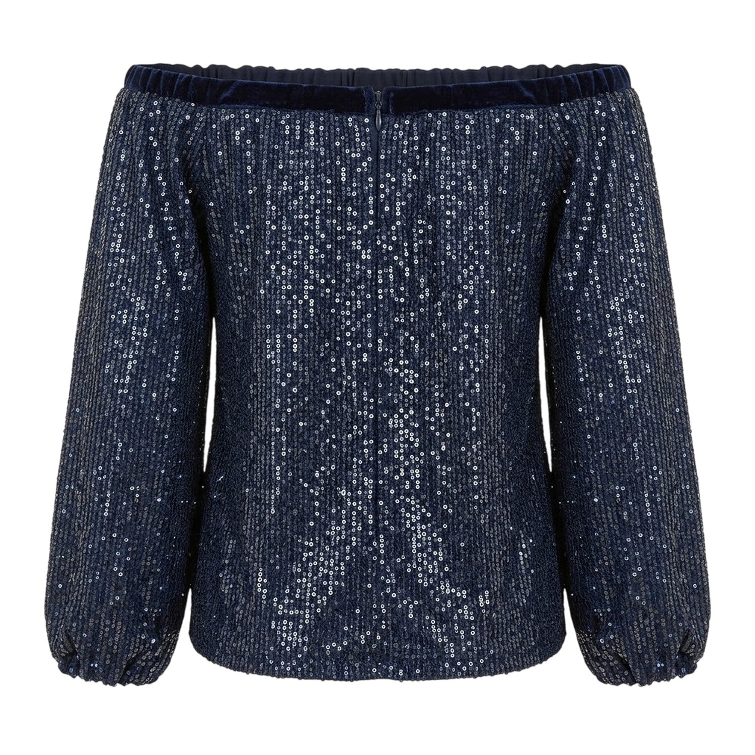 Navy - Back - Yumi Womens-Ladies Sequin Off-the-Shoulder Blouse