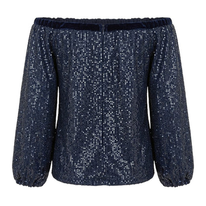 Navy - Back - Yumi Womens-Ladies Sequin Off-the-Shoulder Blouse