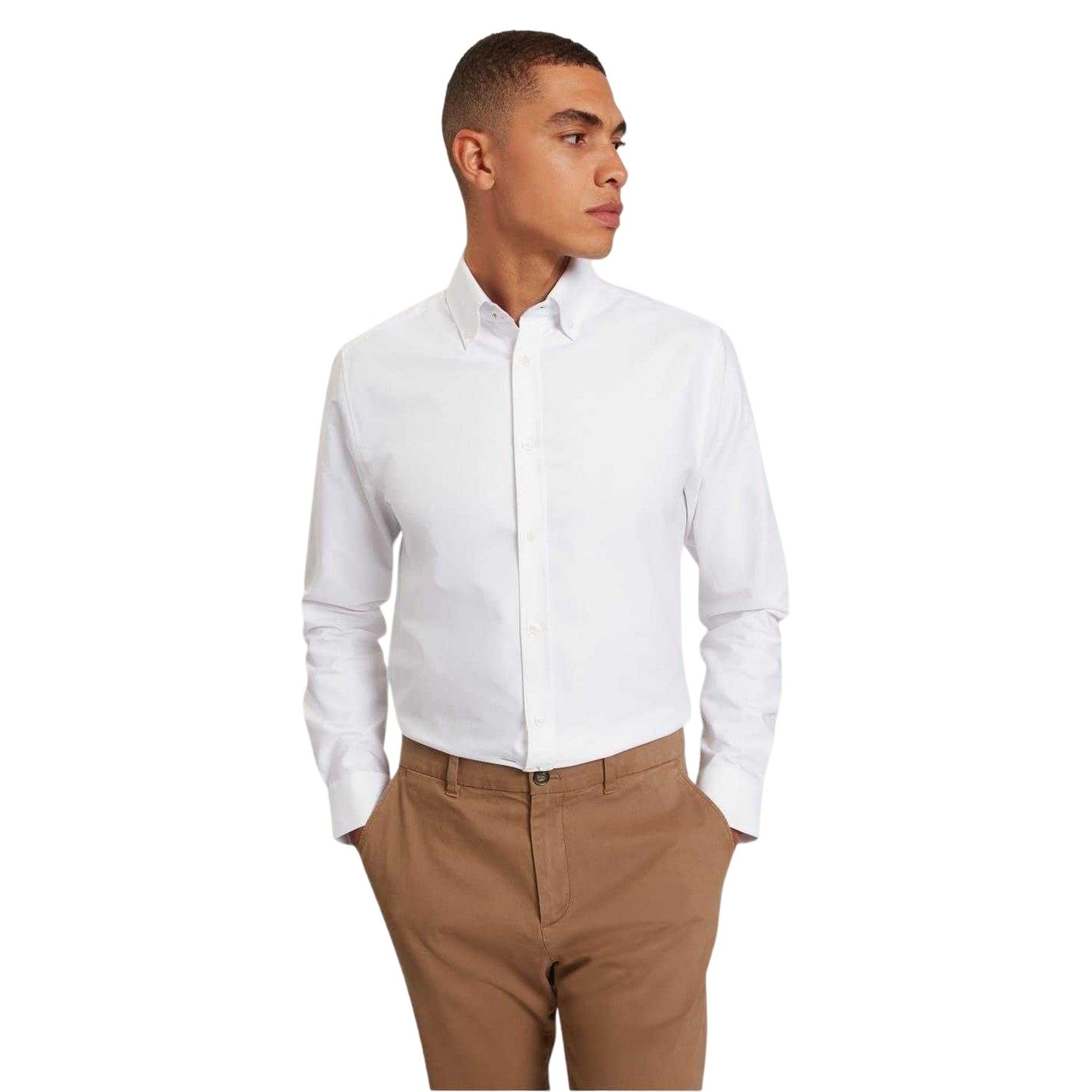 White - Side - Ted Baker Mens Oxford Regular Long-Sleeved Button-Down Shirt