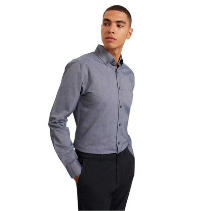 Navy - Side - Ted Baker Mens Oxford Regular Long-Sleeved Button-Down Shirt