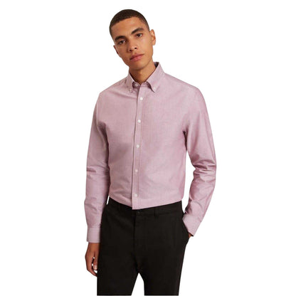 Oxblood - Side - Ted Baker Mens Oxford Regular Long-Sleeved Button-Down Shirt