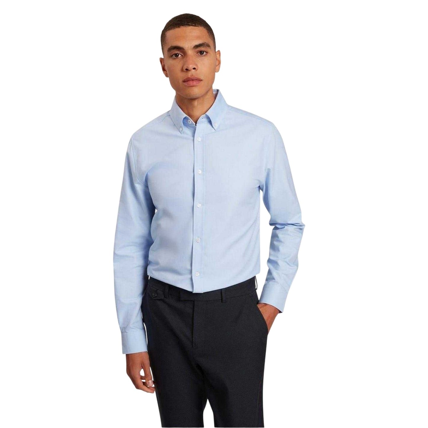 Pale Blue - Side - Ted Baker Mens Oxford Regular Long-Sleeved Button-Down Shirt