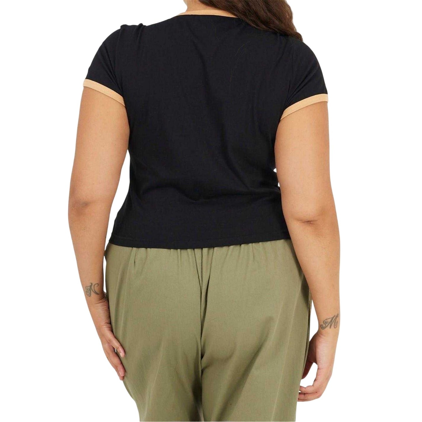 Black-Camel - Back - Brave Soul Womens-Ladies Ringer Crew Neck Plus T-Shirt