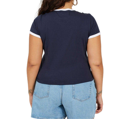 Navy-White - Back - Brave Soul Womens-Ladies Ringer Crew Neck Plus T-Shirt