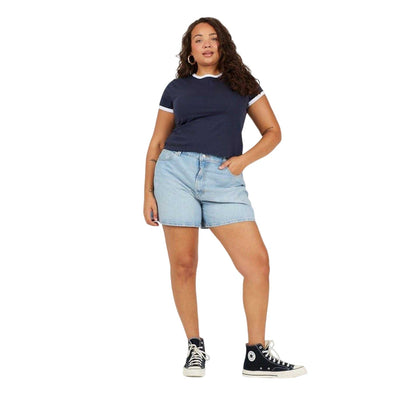 Navy-White - Side - Brave Soul Womens-Ladies Ringer Crew Neck Plus T-Shirt