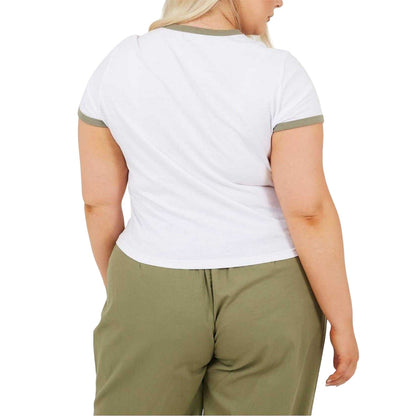 White-Khaki - Back - Brave Soul Womens-Ladies Ringer Crew Neck Plus T-Shirt