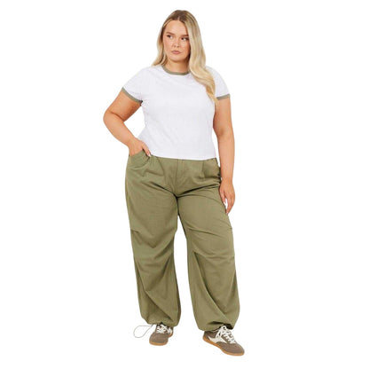 White-Khaki - Side - Brave Soul Womens-Ladies Ringer Crew Neck Plus T-Shirt
