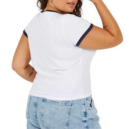 White-Navy - Back - Brave Soul Womens-Ladies Ringer Crew Neck Plus T-Shirt