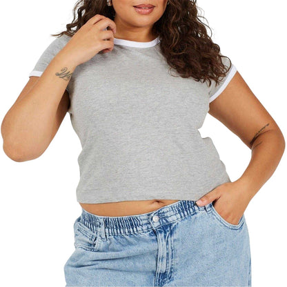 Grey-White - Front - Brave Soul Womens-Ladies Ringer Crew Neck Plus T-Shirt