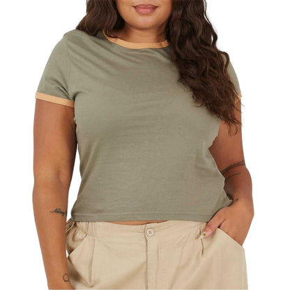 Khaki-Camel - Front - Brave Soul Womens-Ladies Ringer Crew Neck Plus T-Shirt