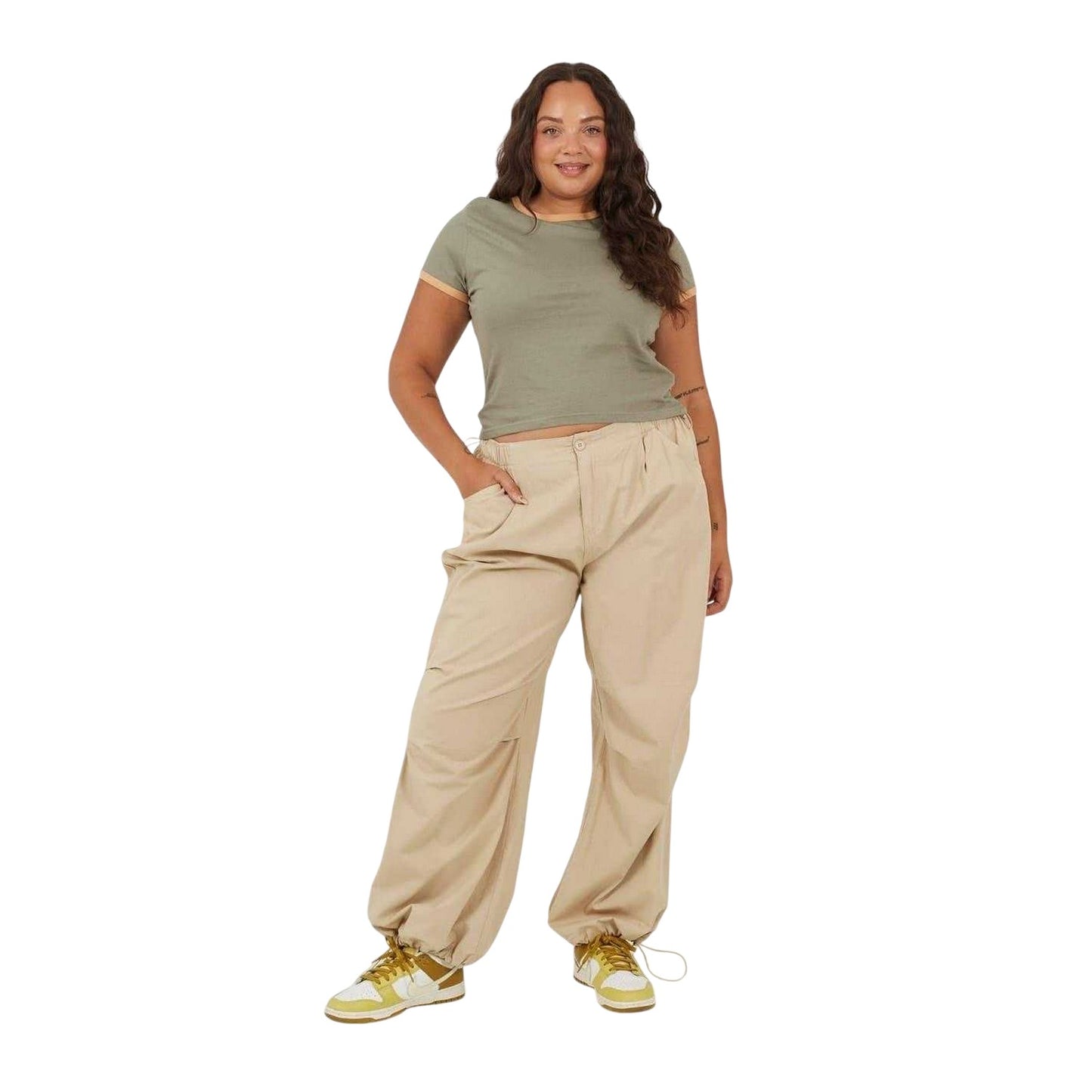 Khaki-Camel - Side - Brave Soul Womens-Ladies Ringer Crew Neck Plus T-Shirt
