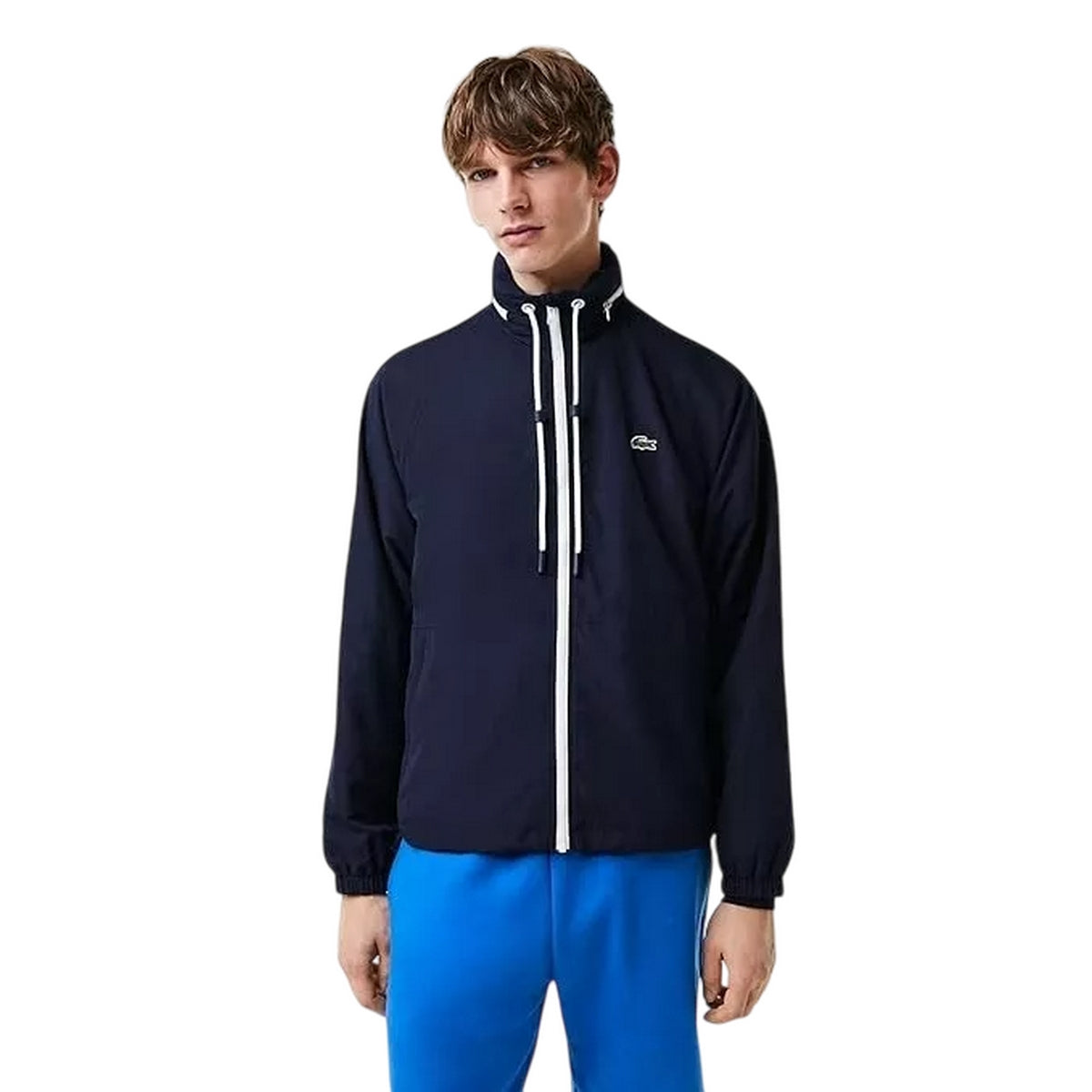Blue - Side - Lacoste Mens Water Repellent Detachable Hood Jacket