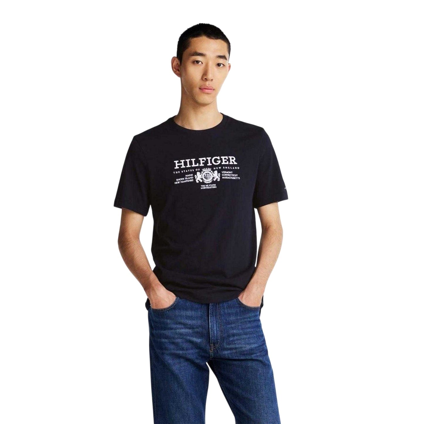 Blue - Side - Tommy Hilfiger Mens Embroidered Logo Cotton T-Shirt