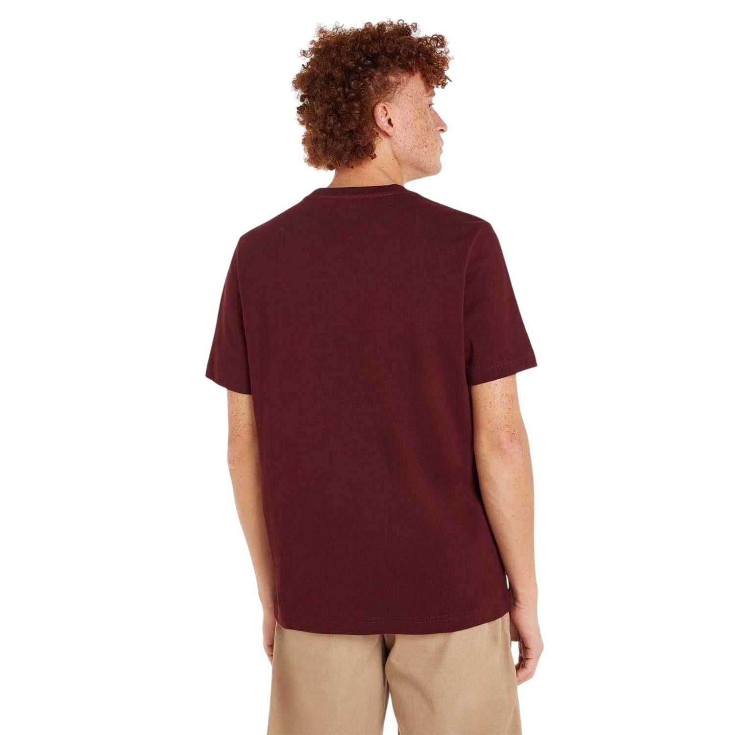 Maroon - Back - Tommy Hilfiger Mens Embroidered Logo Cotton T-Shirt