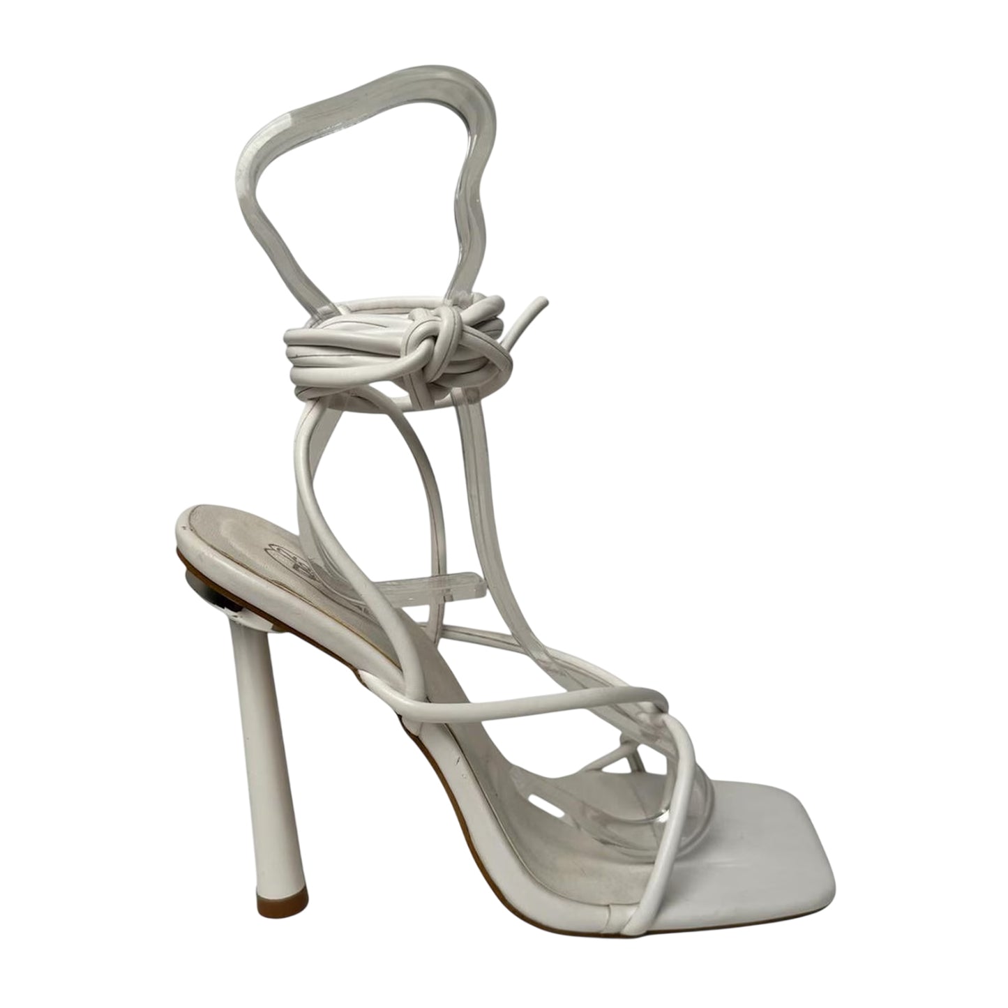 White - Side - Chic Womens-Ladies Leather Stiletto Heel Sandals