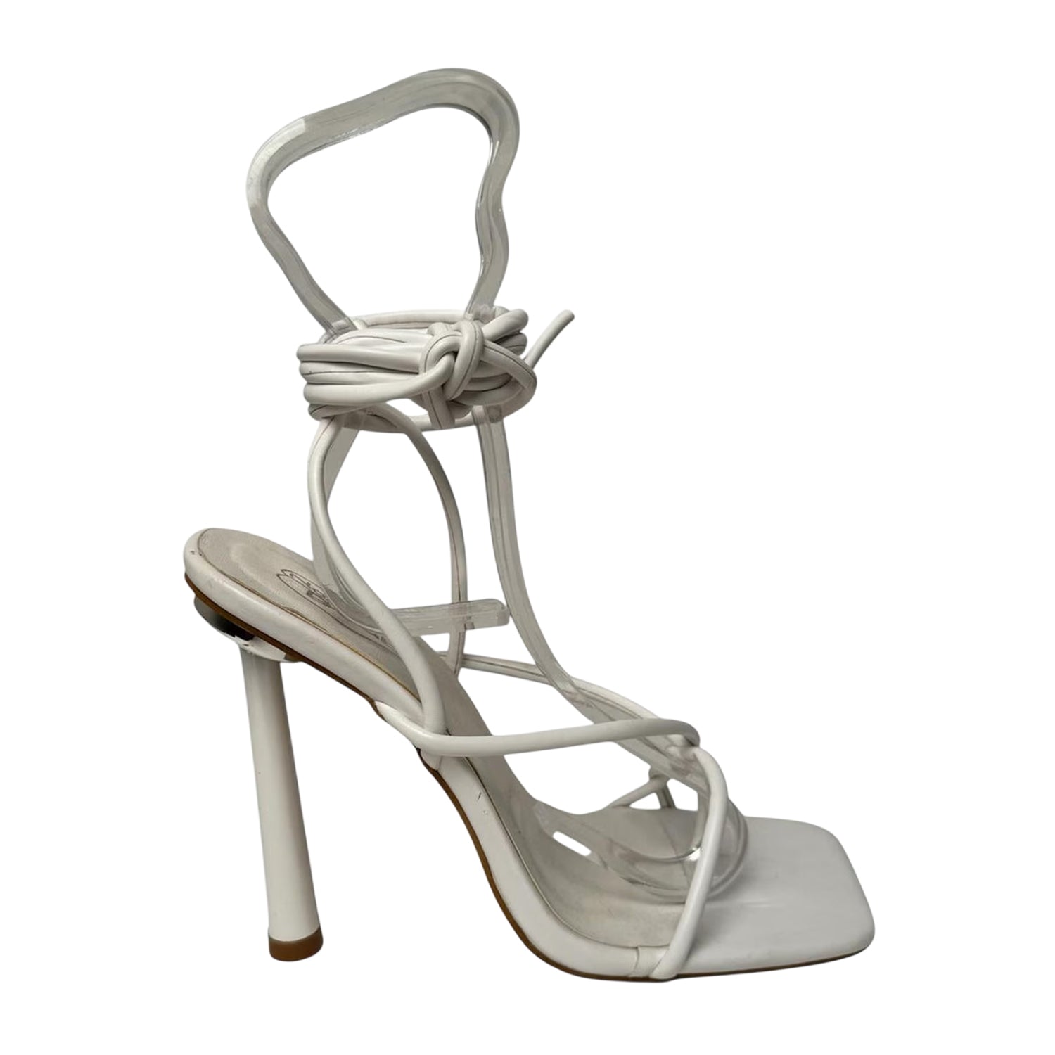 White - Side - Chic Womens-Ladies Leather Stiletto Heel Sandals