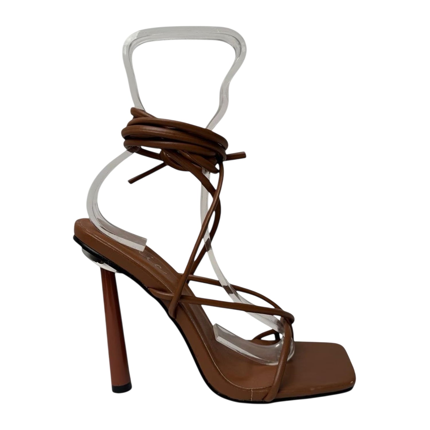 Brown - Side - Chic Womens-Ladies Leather Stiletto Heel Sandals