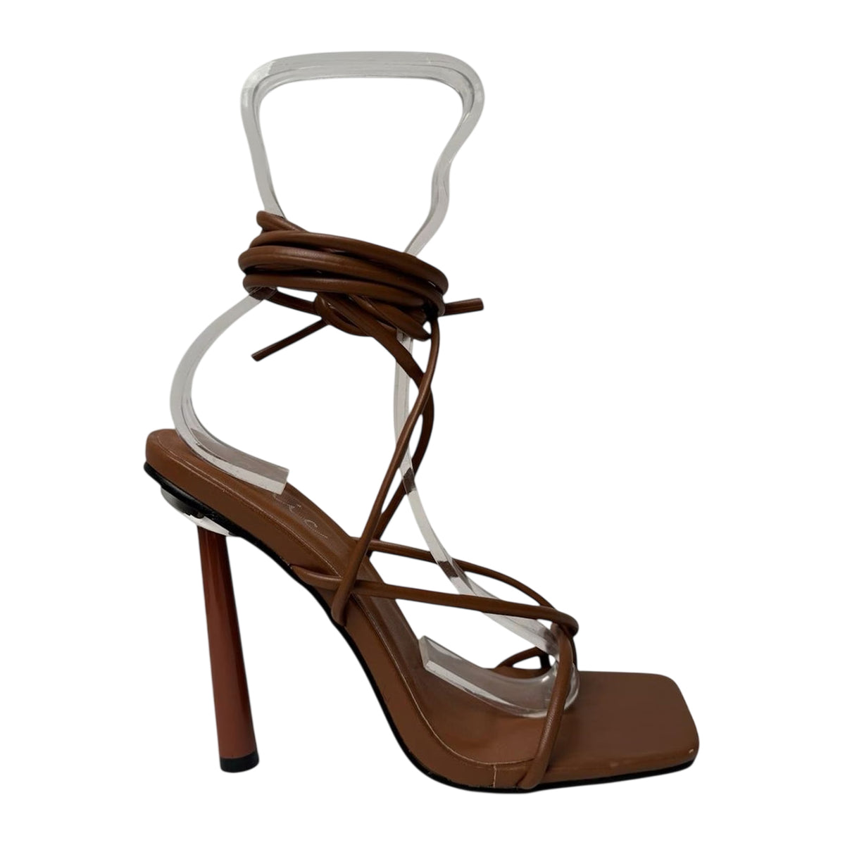 Brown - Side - Chic Womens-Ladies Leather Stiletto Heel Sandals