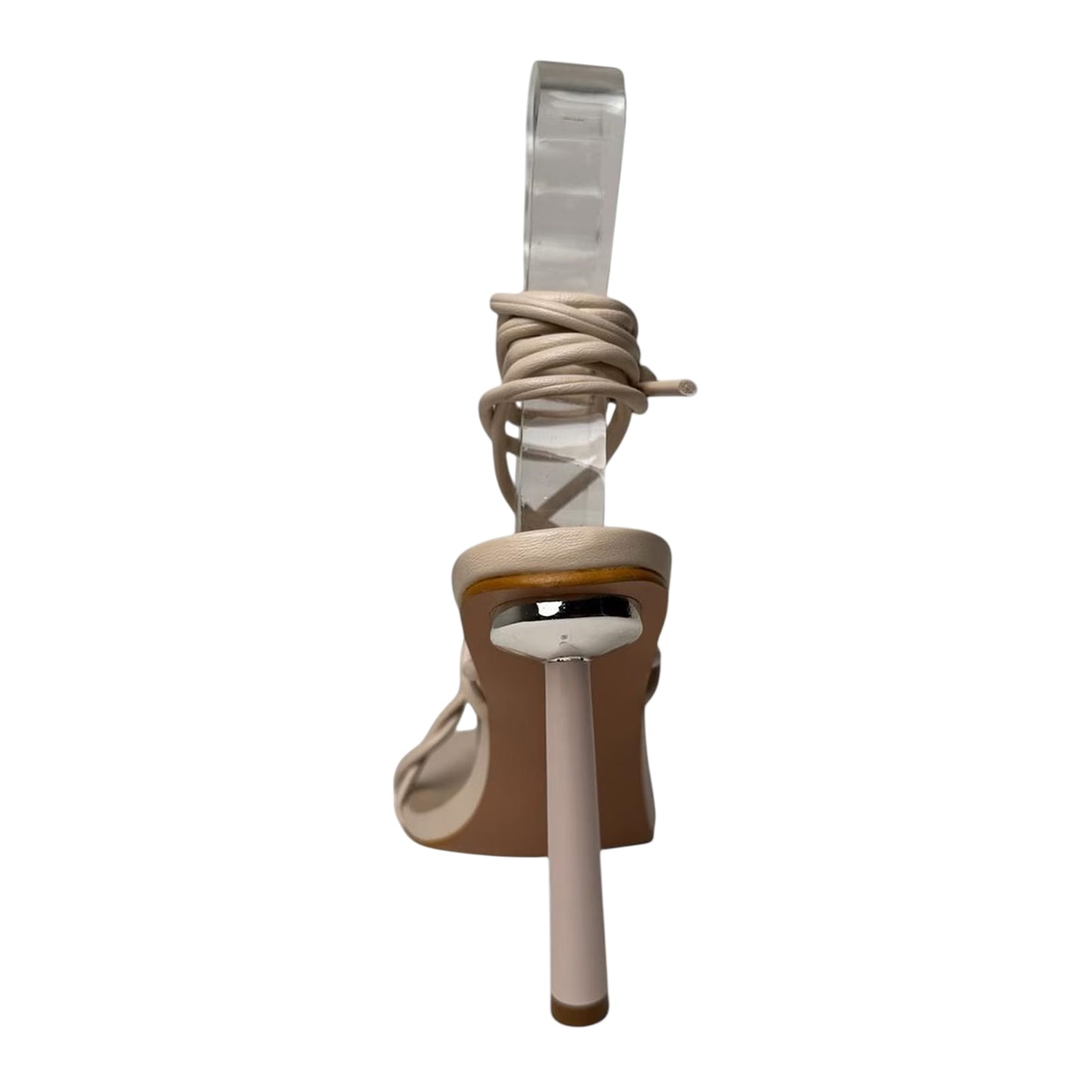 Cream - Back - Chic Womens-Ladies Leather Stiletto Heel Sandals