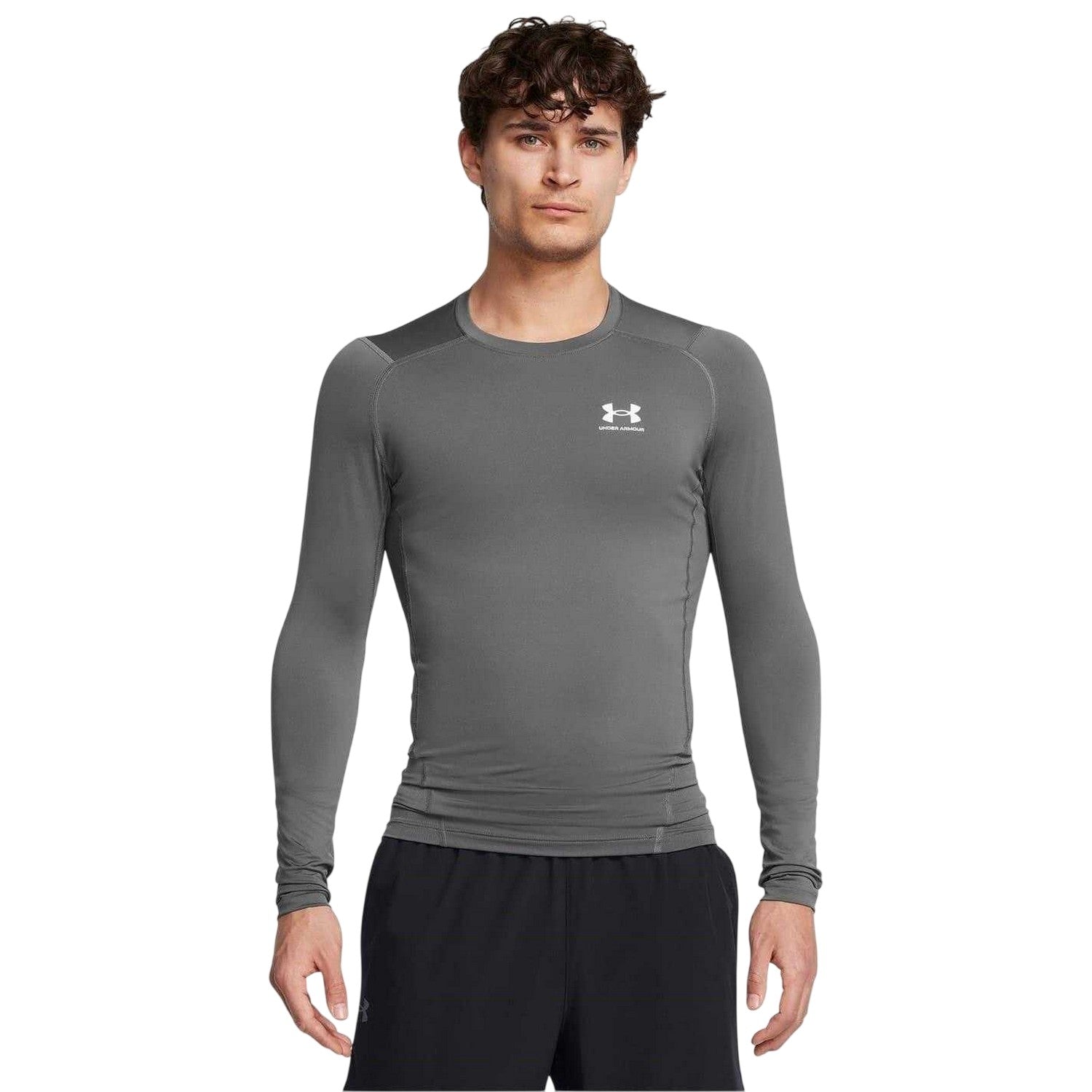 Grey - Side - Under Armour Mens HeatGear Base Layer Top