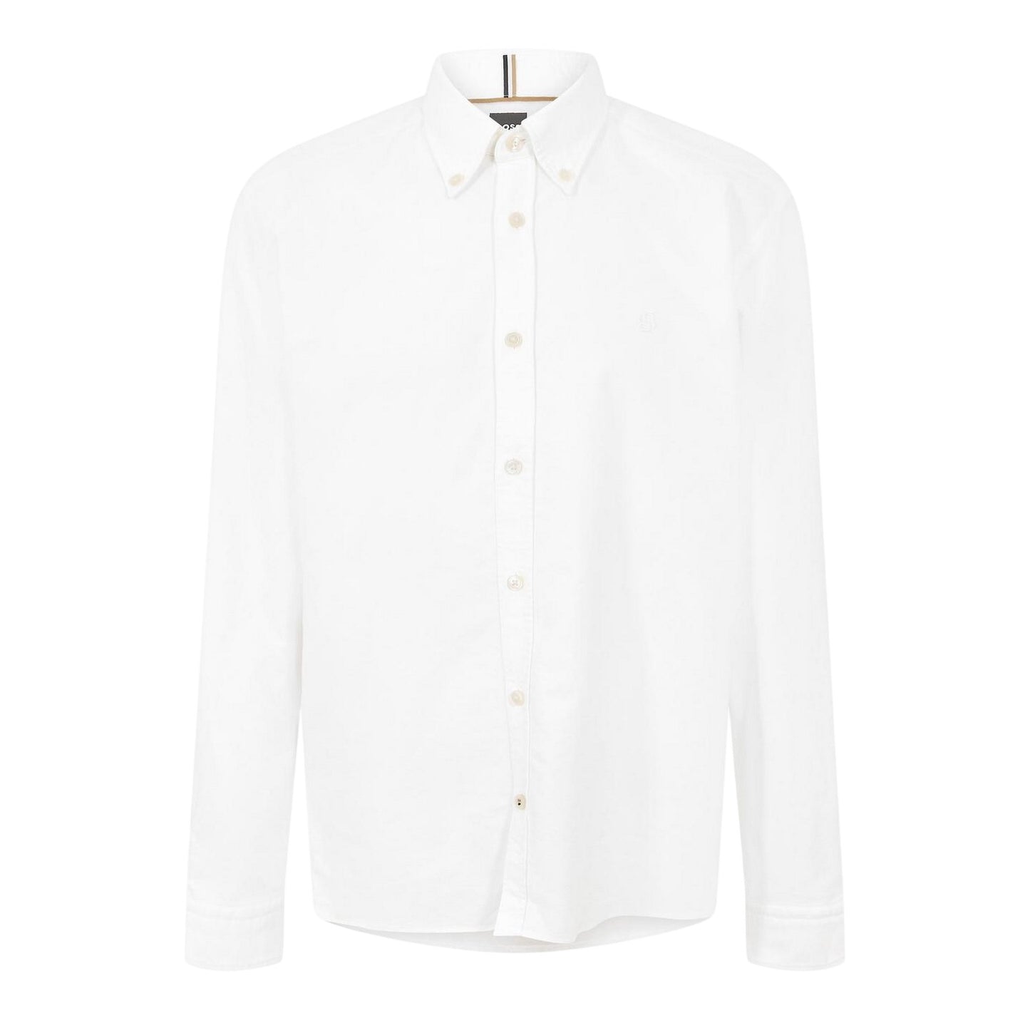 White - Front - Boss Mens Liam Patterned Collared Long-Sleeved Button-Down Shirt