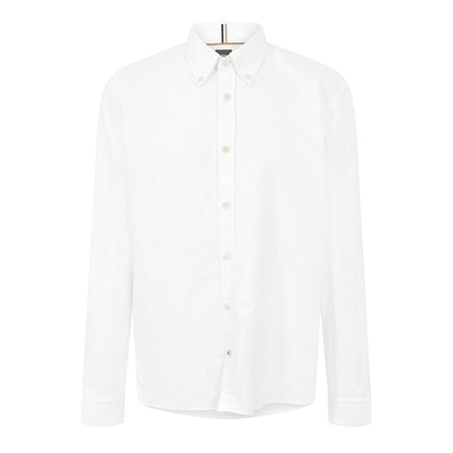 White - Front - Boss Mens Liam Patterned Collared Long-Sleeved Button-Down Shirt