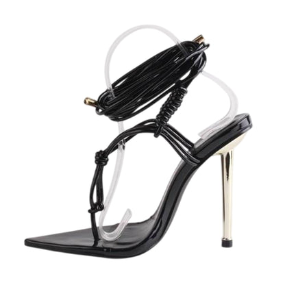 Black Patent - Side - No Doubt Womens-Ladies Leather Stiletto Heel Sandals