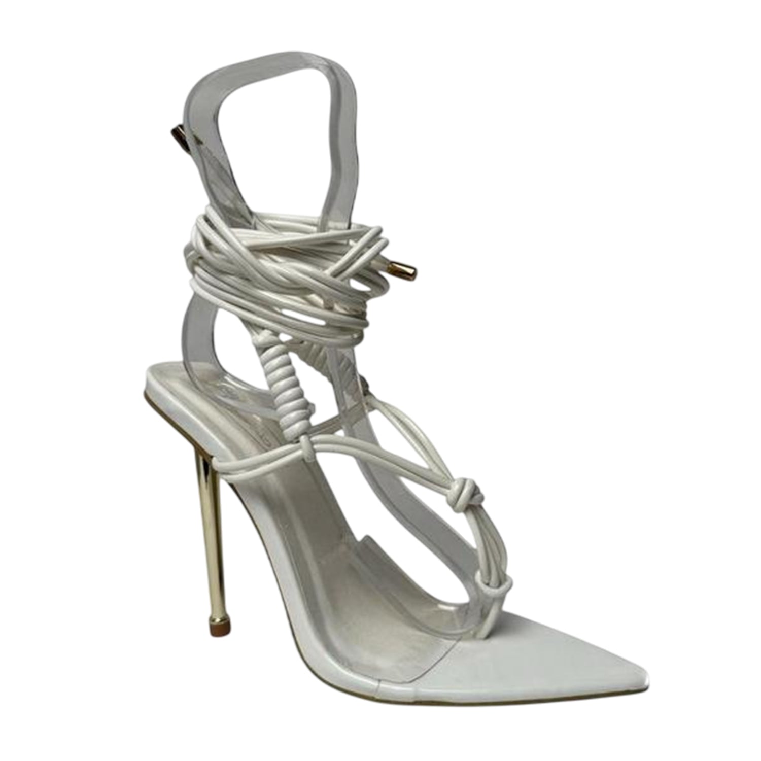 White - Front - No Doubt Womens-Ladies Leather Stiletto Heel Sandals