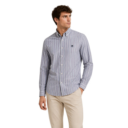 Dark Denim - Back - Timberland Mens Striped Collared Long-Sleeved Button-Down Shirt