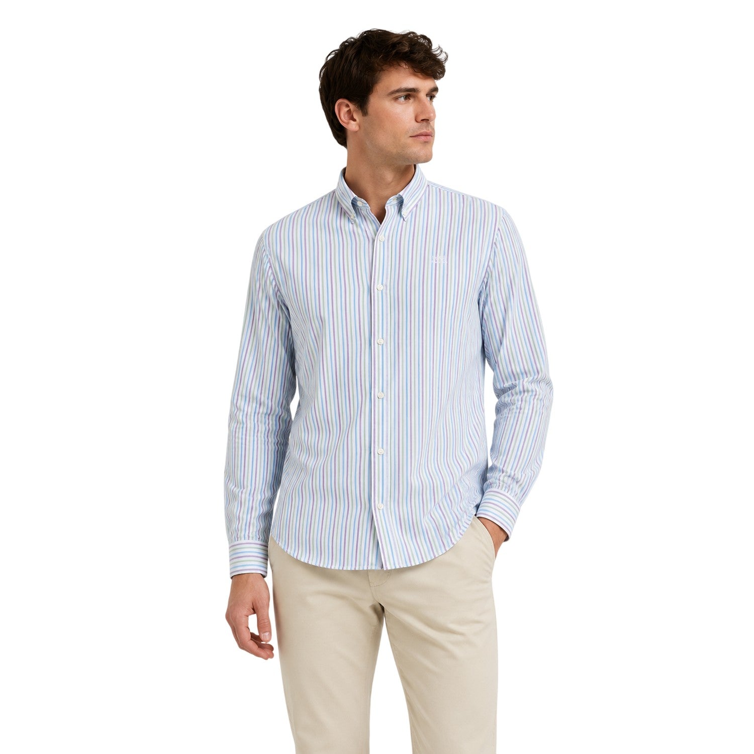 White - Back - Timberland Mens Striped Collared Long-Sleeved Button-Down Shirt