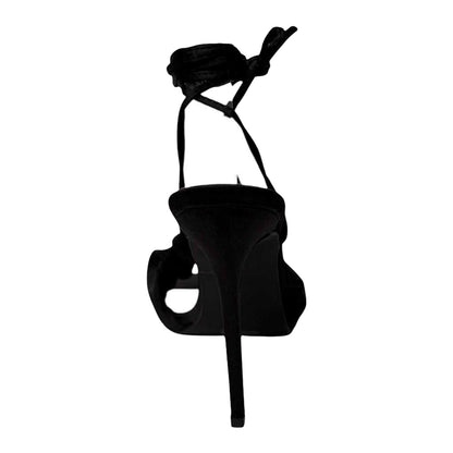 Black - Back - Chic Womens-Ladies Leather Stiletto Heel Sandals