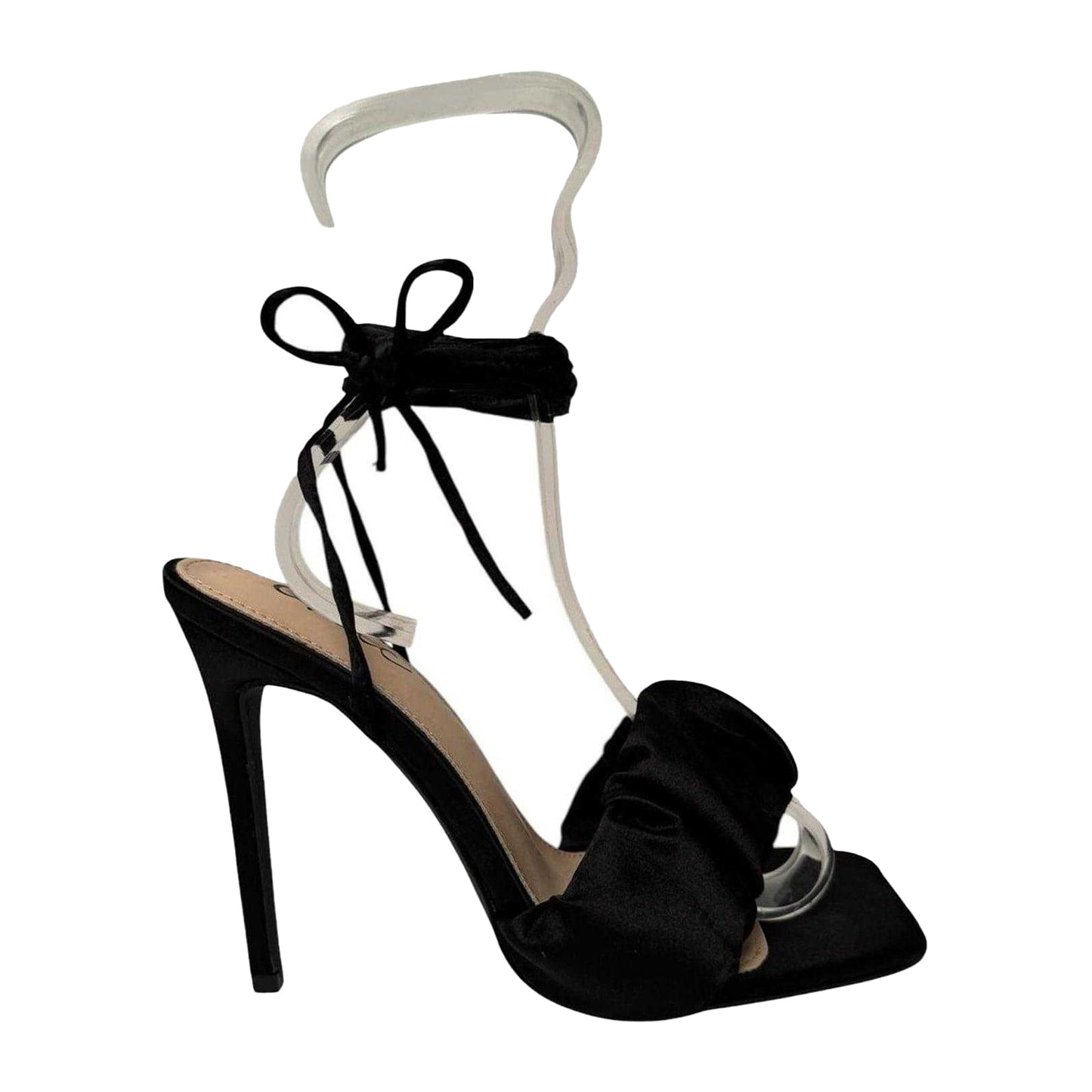 Black - Side - Chic Womens-Ladies Leather Stiletto Heel Sandals