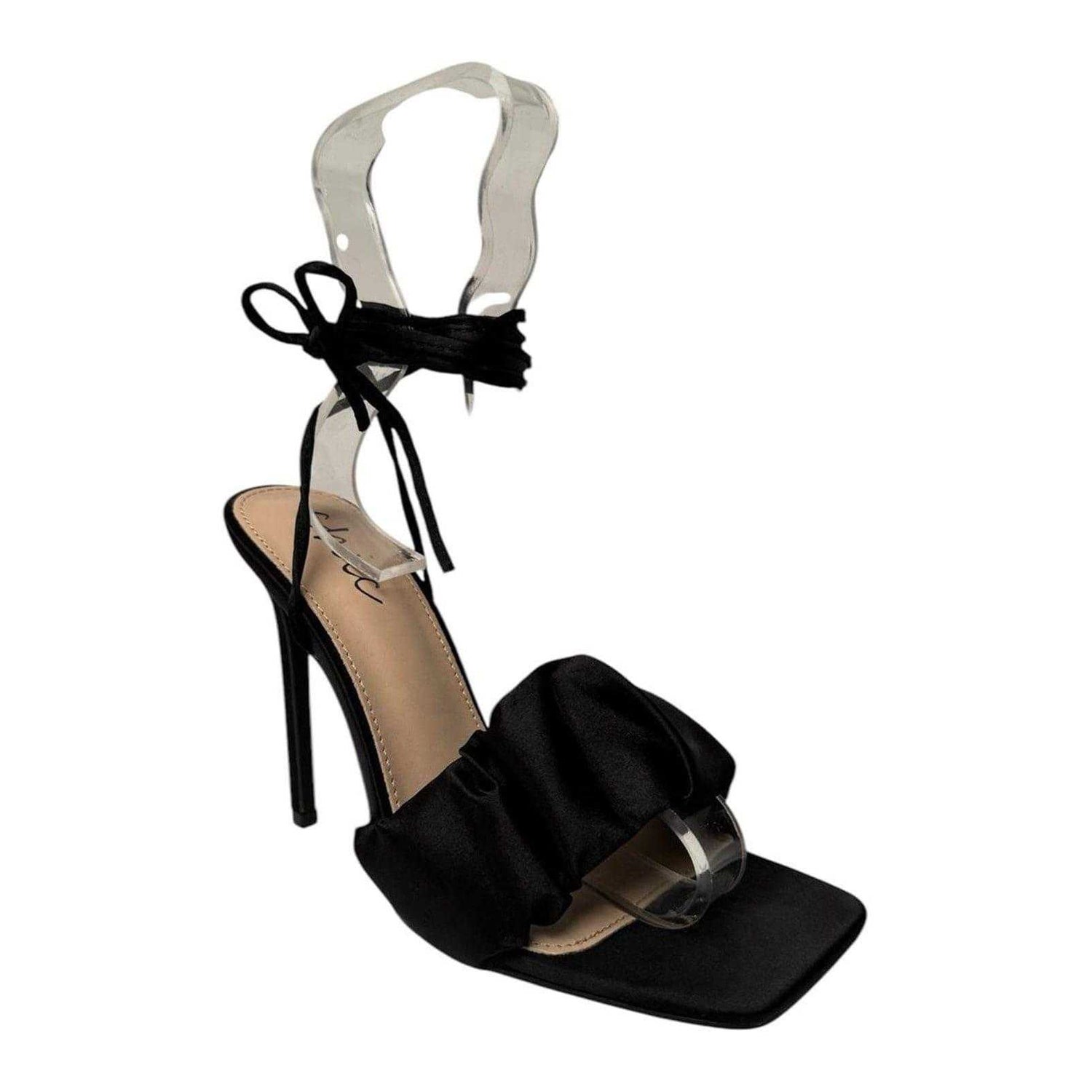Black - Front - Chic Womens-Ladies Leather Stiletto Heel Sandals